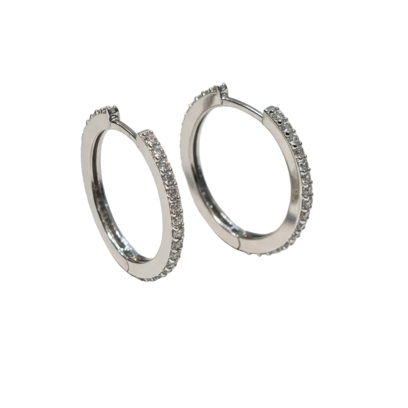 White Gold CZ Round Hoop Earrings.  18k, 2.7gr, 20 mm