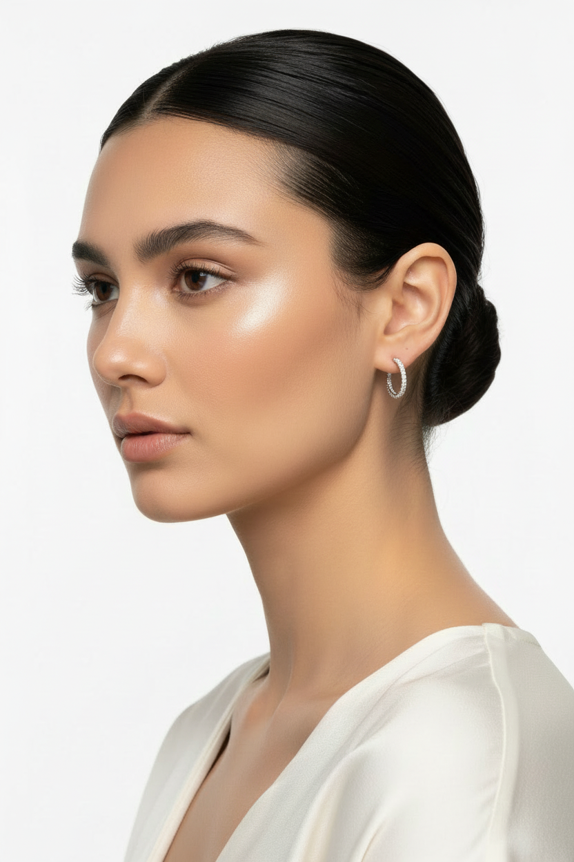 White Gold CZ Round Hoop Earrings.  18k, 2.7gr, 20 mm