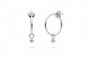 Sterling Silver Round Earrings with One Dangling Crystal