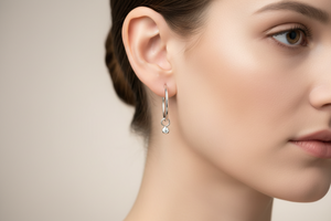Sterling Silver Round Earrings with One Dangling Crystal