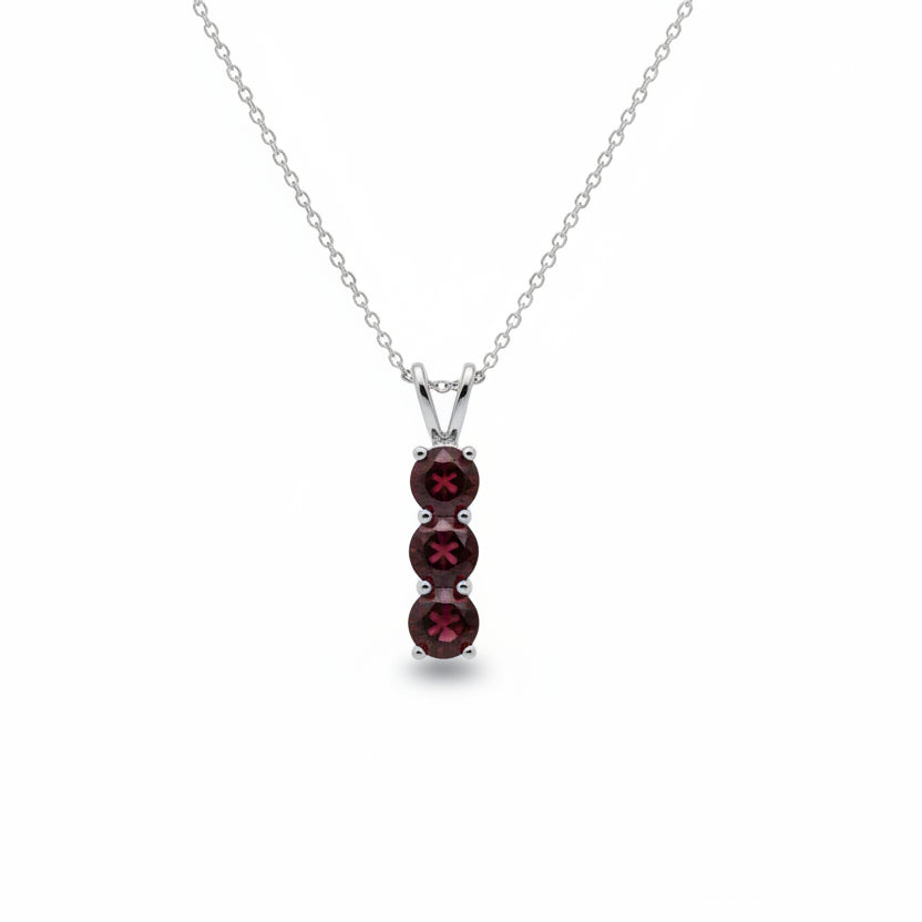 Sterling Silver Three Stone Red Cubic Zirconia Vertical Pendant