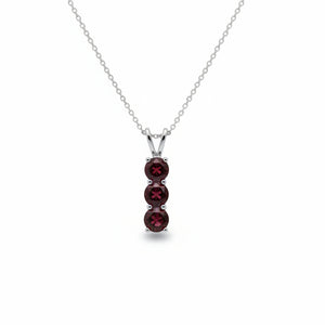 Sterling Silver Three Stone Red Cubic Zirconia Vertical Pendant