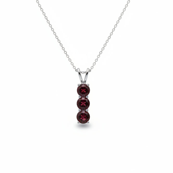 Sterling Silver Three Stone Red Cubic Zirconia Vertical Pendant