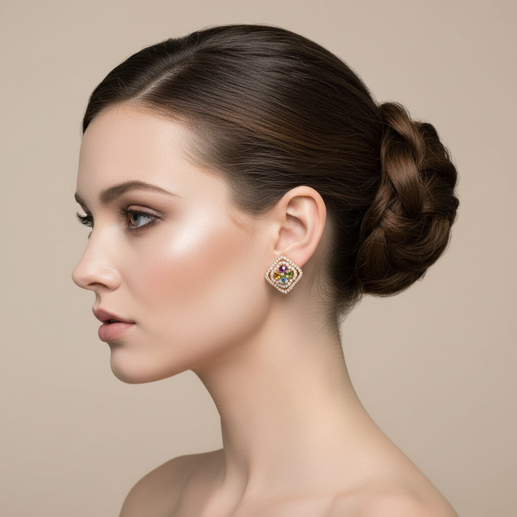 18K Yellow Gold Multi – Gemstone and Diamond Earrings.