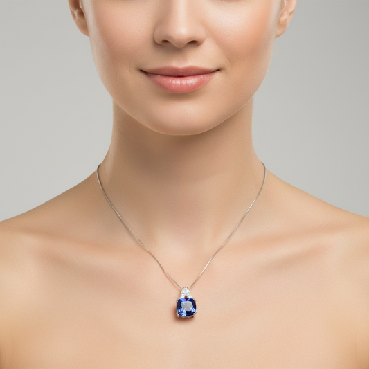 Sterling Silver Cushion Cut Cubic Zirconia Pendant Necklace
