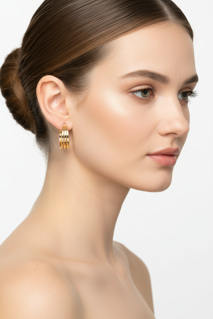 Yellow Gold Triple Row Hoop Earrings 18k, 3.16gr