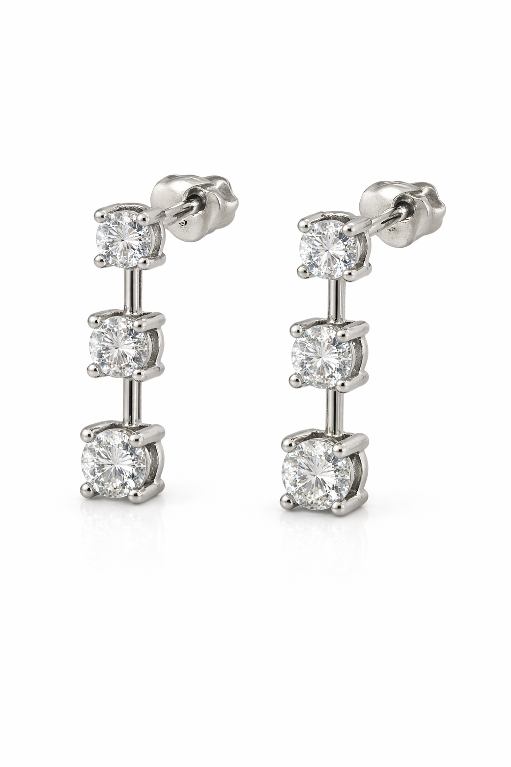White Gold Triple Diamonds Dangling Earrings . 14k, TDW: 0.75ct, SI-HI, 2.2gr