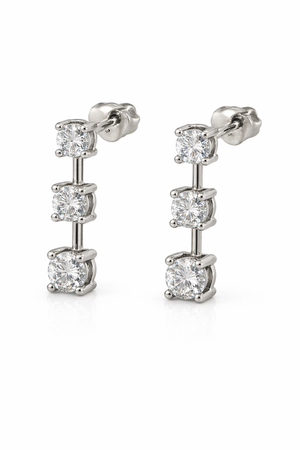 White Gold Triple Diamonds Dangling Earrings . 14k, TDW: 0.75ct, SI-HI, 2.2gr
