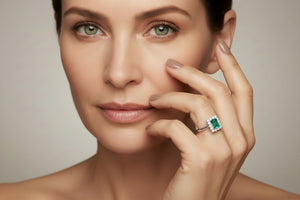 10k Vintage White Gold Emerald and Diamond Ring.