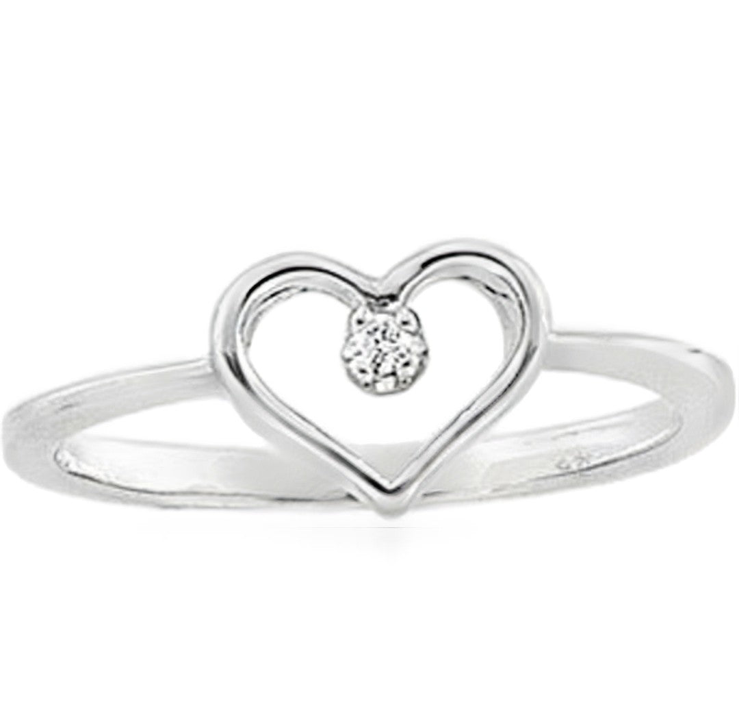 10K White Gold band with Heart Diamond Accent 0.05ct