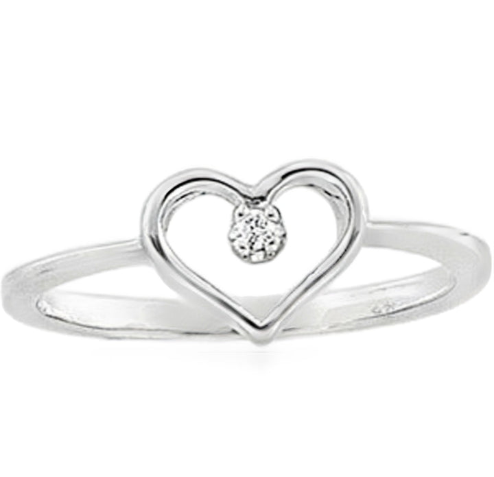 10K White Gold band with Heart Diamond Accent 0.05ct