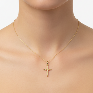 18K Yellow Gold Cross Pendant with Jesus