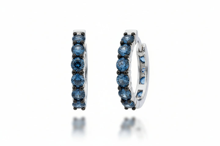 Sterling Silver Blue CZ Hoop Earrings CZ
