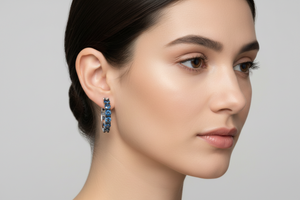 Sterling Silver Blue CZ Hoop Earrings CZ