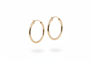 Yellow Gold Round Hoop Earrings 14k