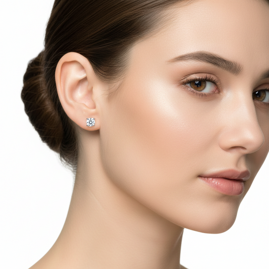 925 Sterling Silver CZ Round Stud Earrings