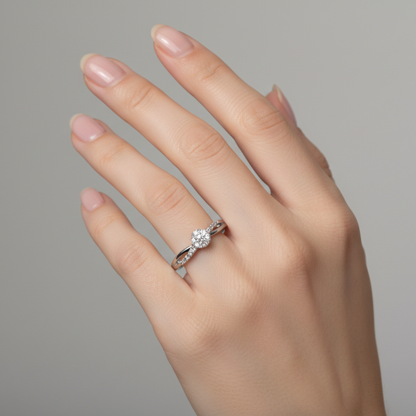 925 Sterling Silver Diamond Crossover Band