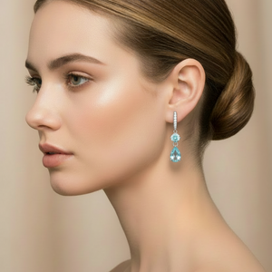 Sterling Silver Dangling Earrings with Blue and white Cubic Zirconia, 925