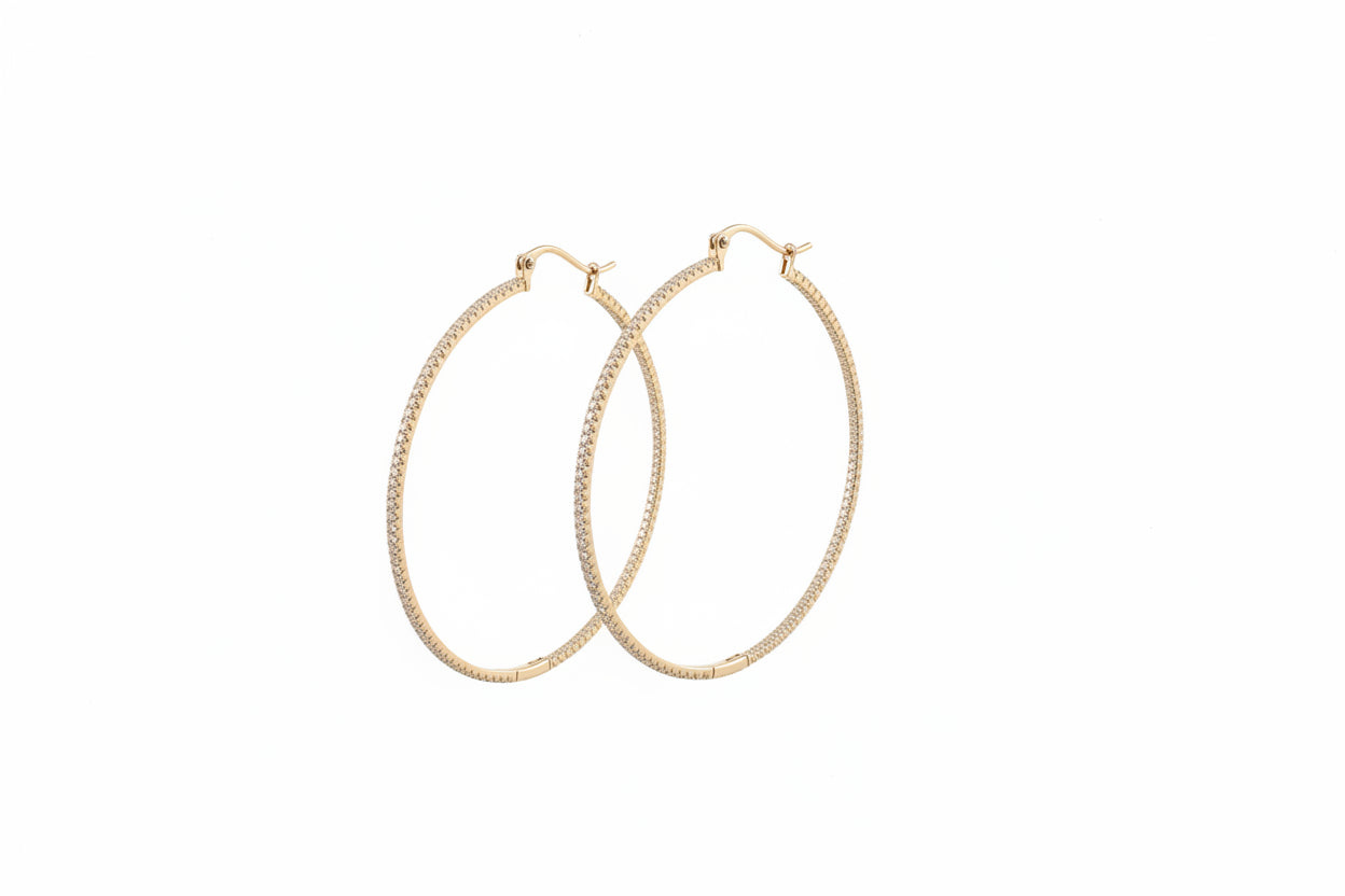Yellow Gold Inside Out Pave CZ Hoop Earrings 10k
