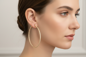 Yellow Gold Inside Out Pave CZ Hoop Earrings 10k