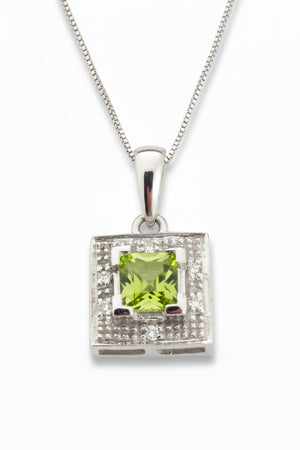 10k White Gold Peridot and Diamond Necklace.