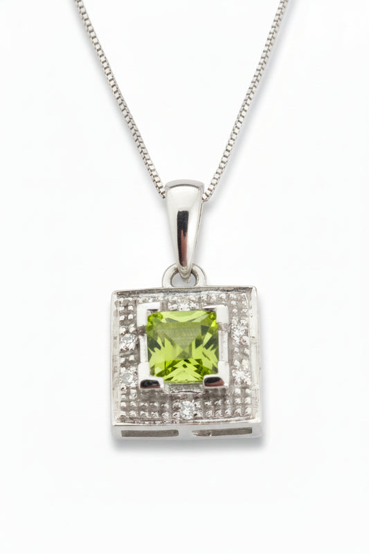10k White Gold Peridot and Diamond Necklace.