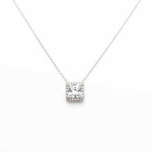 Sterling Silver Princess – cut Cubic Zirconia Halo Pendant Necklace
