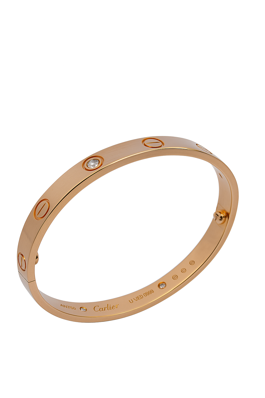 Rose Gold Cartier Love Bracelet with 4 Diamonds. 18k, Size 17, TDW: 0.42ct, VS GH - Resale