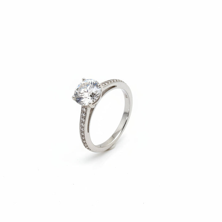 Sterling Silver Round CZ Solitaire with Pave Band