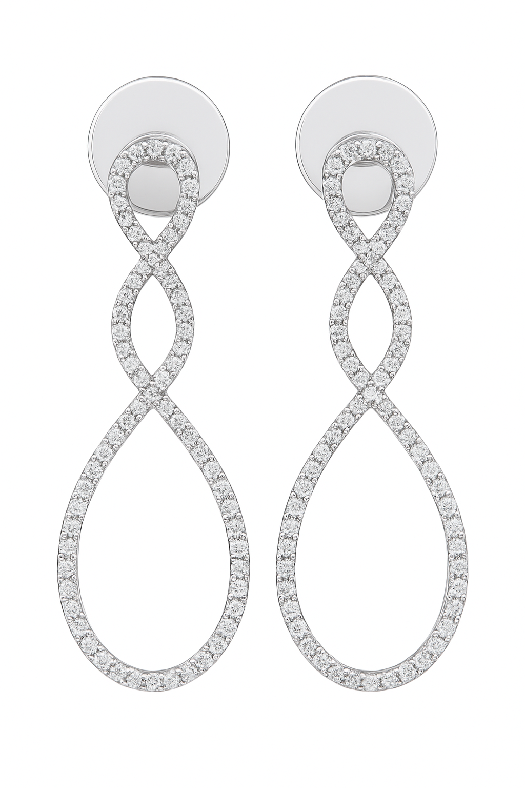 White Gold Long Twisted Diamond Earrings. 18k TDW: 2.1ct VS SI GH