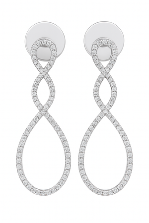 White Gold Long Twisted Diamond Earrings. 18k TDW: 2.1ct VS SI GH