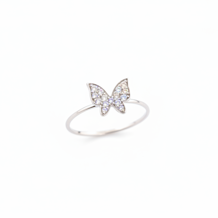 18K White Gold Butterfly Diamond Ring.