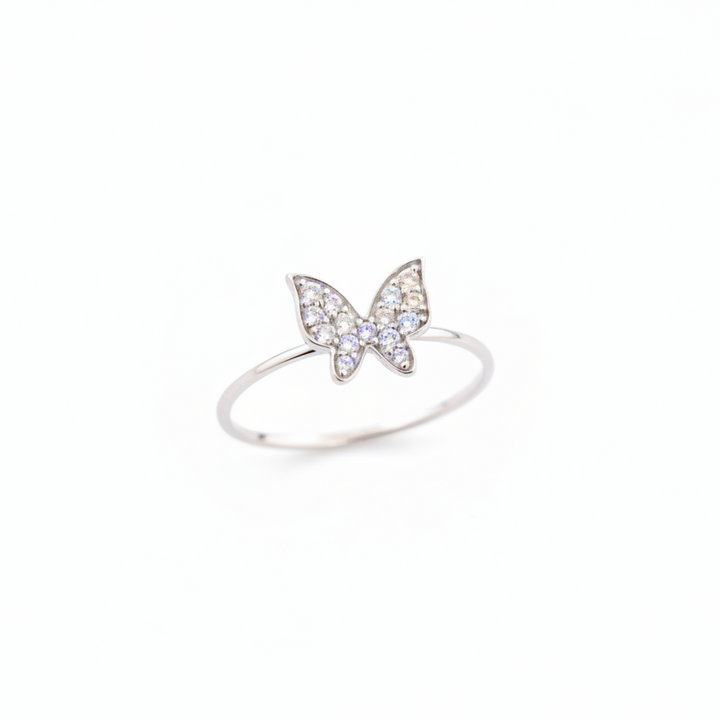 18K White Gold Butterfly Diamond Ring.