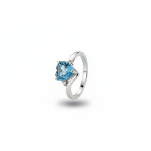 925 Sterling Silver Heart Cut Blue Topaz and Diamonds Ring