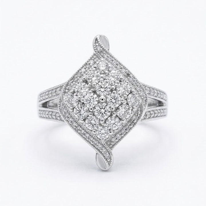 925 Sterling Silver Rhombus Cluster Art Deco Diamond Ring