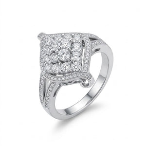 925 Sterling Silver Rhombus Cluster Art Deco Diamond Ring