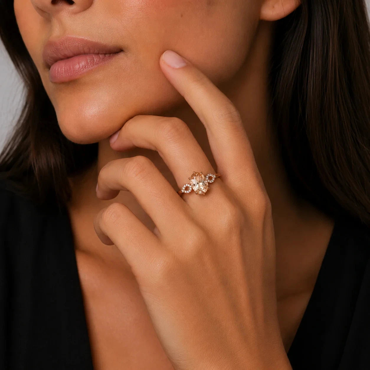 925 Sterling Silver Rose Plated Lab. Morganite Ring