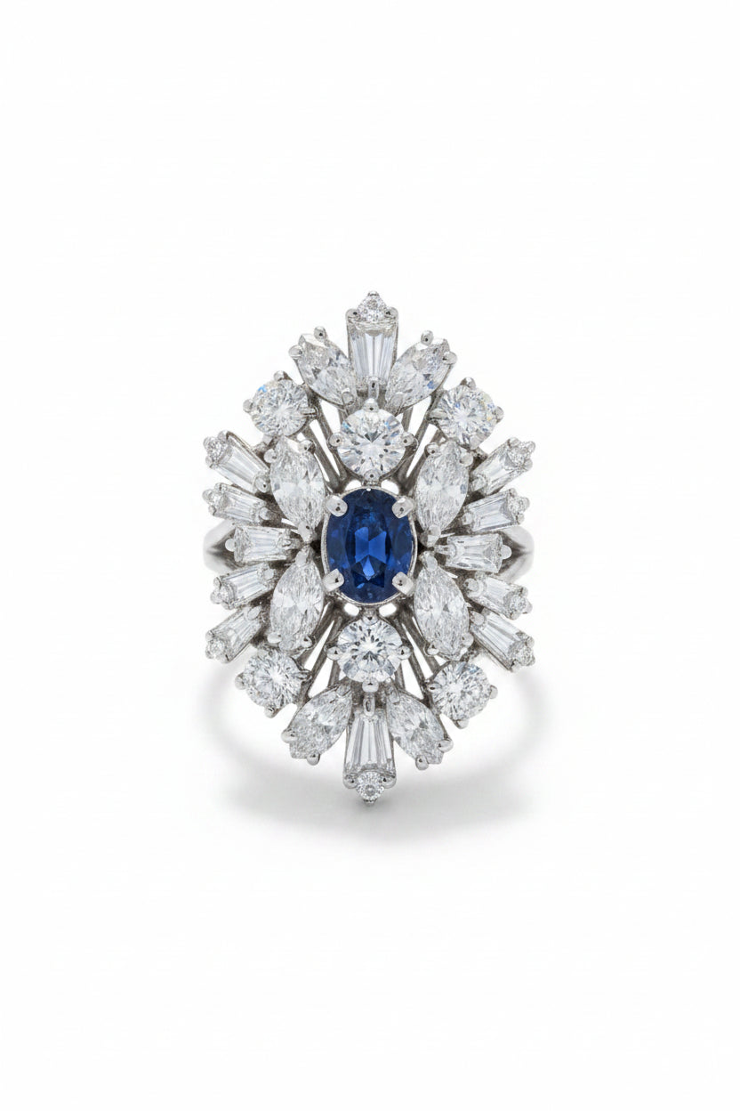 14k White Gold Ring Cluster Setting with Sapphire.