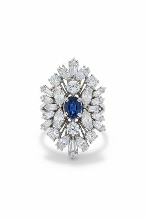 14k White Gold Ring Cluster Setting with Sapphire.