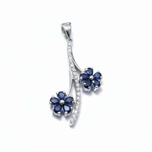 18k White Gold Floral Design Sapphire and Diamond Pendant.