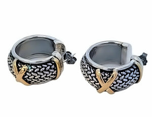 Sterling Silver and Yellow Gold Braided Woven Wide Earrings. 925/18k, 23.3gr