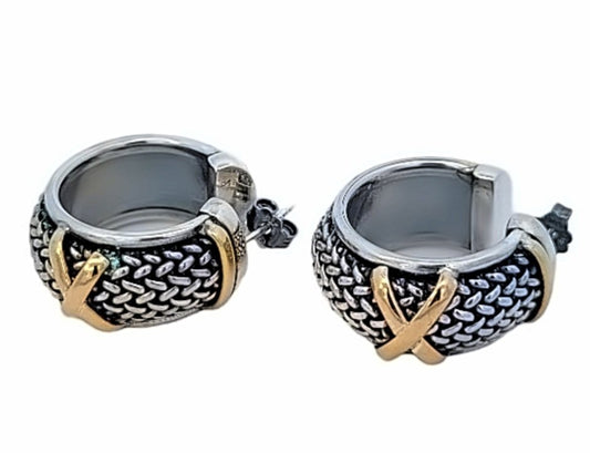Sterling Silver and Yellow Gold Braided Woven Wide Earrings. / 23.3gr