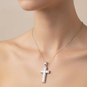 Certified GRA Rhodium Plated 925 Sterling Silver Moissanite Border Cross Hip Hop Pendant.