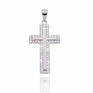 Certified GRA Rhodium Plated 925 Sterling Silver Moissanite Border Cross Hip Hop Pendant.