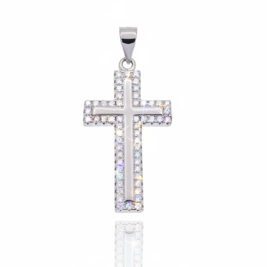 Certified GRA Rhodium Plated 925 Sterling Silver Moissanite Border Cross Hip Hop Pendant.