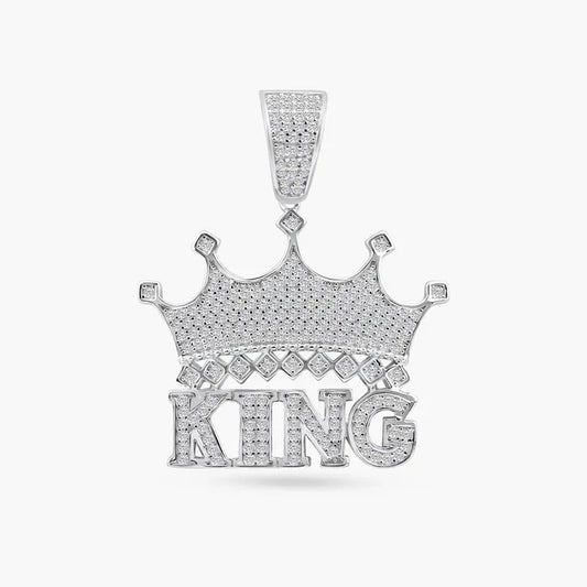 Rhodium Plated 925 Sterling Silver Crown King Clear CZ Pendant