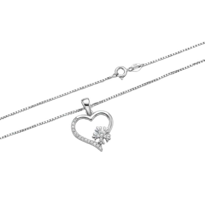 925 Sterling Silver CZ Snowflake Heart Necklace