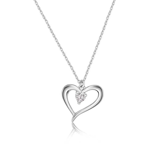 925 Sterling Silver Rhodium Plated Heart Clear CZ Necklace Pendant