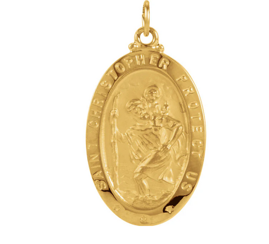 Yellow Gold Oval shape Saint Christopher, 18k