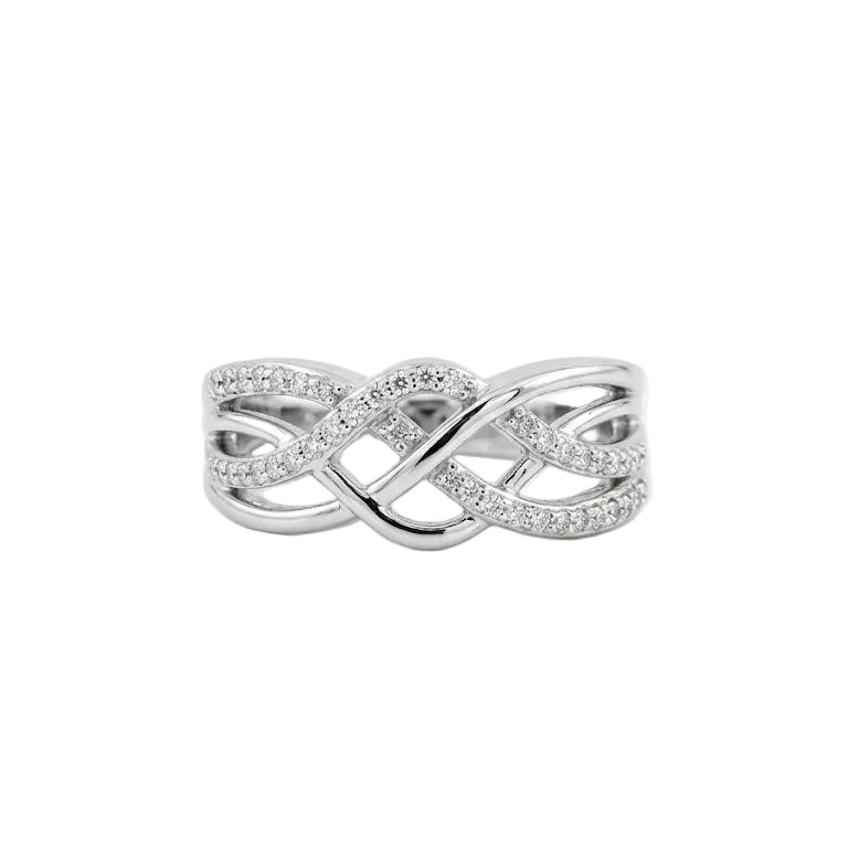 925 Sterling Silver Crossover Pave Diamond Statement Ring